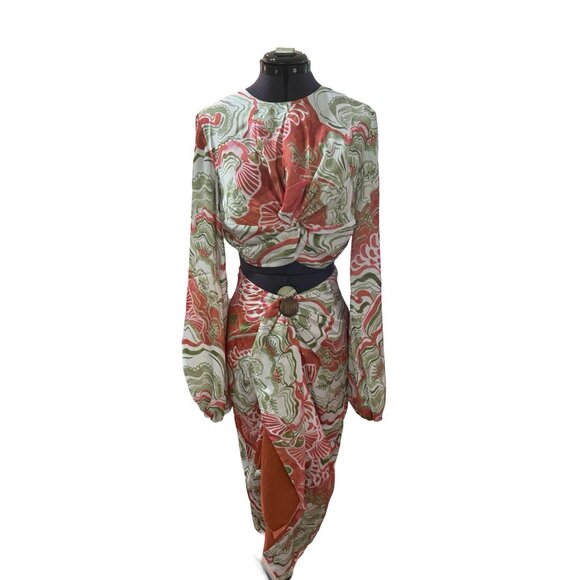 NWT Andrea Iyamah Behati Cropped Top & Wrap Midi Skirt Set Coral ‎ Size S - Picture 4 of 14